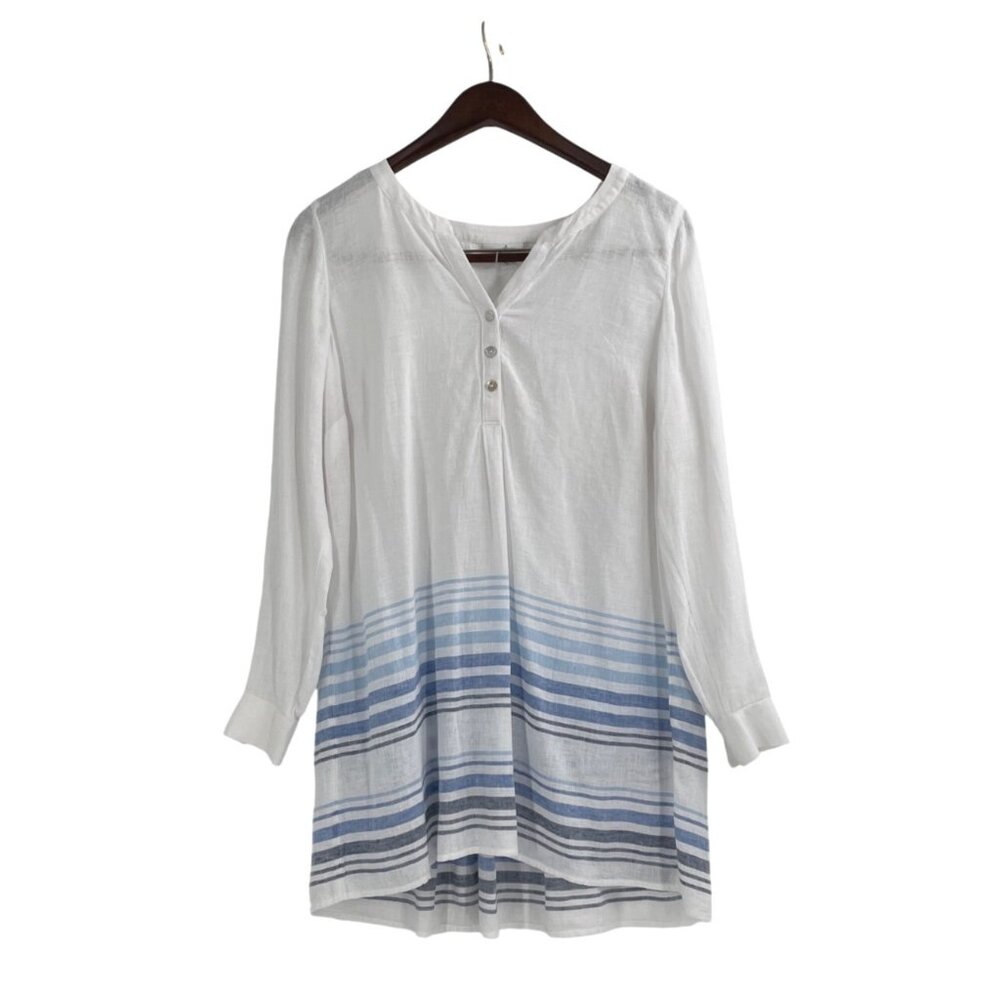 J .Jill Womens XS Long-Sleeve Striped Tunic Top Blue White Lightweight Costal